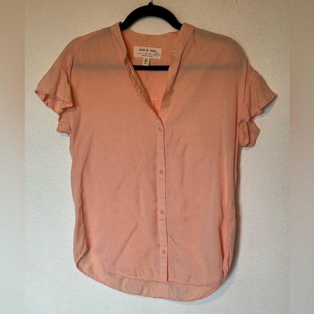 Anthropology cloth and stone peach Ruffle Sleeve Button-Up Top XS